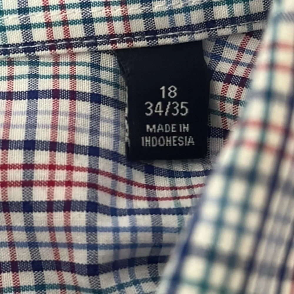 Men's BIG FIT Dress Shirt Stretch plaid (Big) 18 34/35  ‎ Red white blue